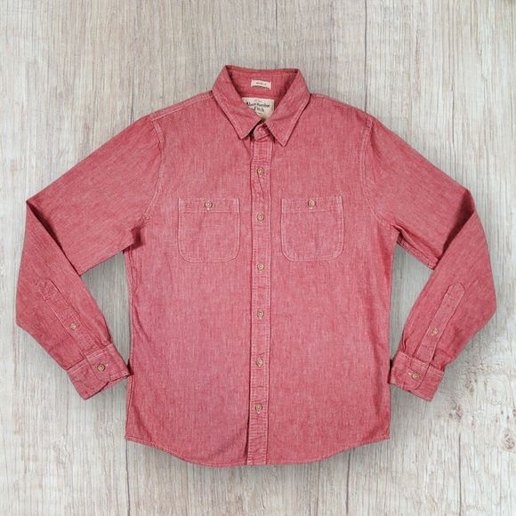 Abercrombie & Fitch Set of 2 Men's Long Sleeve Shirts Size M Pink & Gray Muscle - Picture 3 of 13